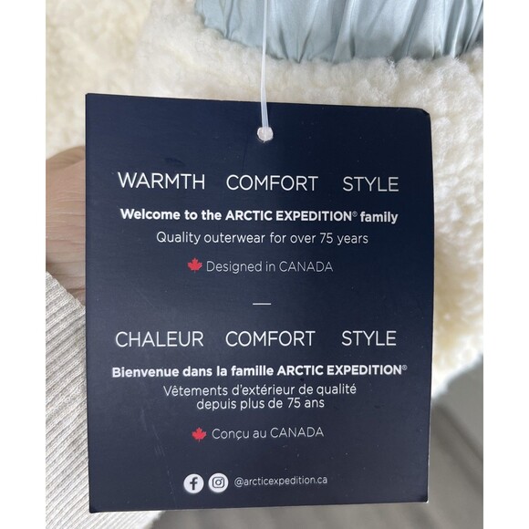 Artic Expedition Women's Berber Coat Hidden Hood Ivory Blue-Grn Size Medium NEW - Picture 15 of 16